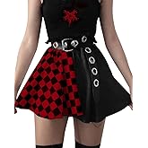 TSMNZMU Womens Punk Plaid Mini Skirts High Waist Gothic Grunge Skirt Y2K Alt Emo Checkered Skirt with Belt