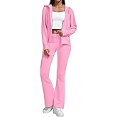 YETOWA Women's 2-Piece Lounge Outfit-Lightweight Zip-Up Hoodie with Pockets & Low Rise Flare Leggings Yoga Sweatsuit Set