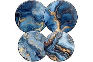 HOWAYME Round Stove Burner Covers For Electric Stove,Fluid Blue Gold Marble Print Gas Stove Burner Covers Set Of 4, 8 Inches And 10 Inches Cooktop Decorative Stove Top Covers