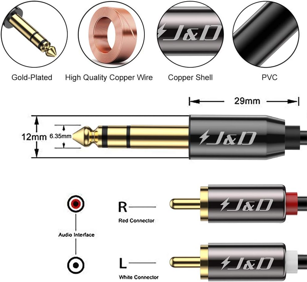 J&D 1/4 inch TRS to Dual RCA Audio Cable - Image 4