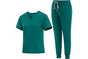 Eadflie Medical Scrubs Set for Women - Classic V-Neck Top & Jogger Pants with Stretch Nursing Uniform Scrub Suit
