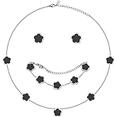 Double-Sided Clover Jewelry Set - 18K Gold Plated Flower Design Five Leaf Clover Bracelet Pendant Necklace And Stud Earrings For Women.Lucky Gifts For Mom Wife Daughter Friends