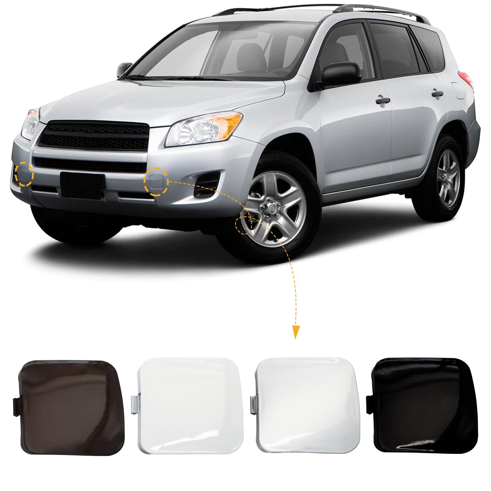 Photo 1 of CZShiYue Car Front Bumper Tow Hook Cover Cap Towing Eye Fit for Toyota RAV4 2009 2010 2012 Trailer Cover 53286-0R020 53285-0R020 (Silver, Right Passenger Side)