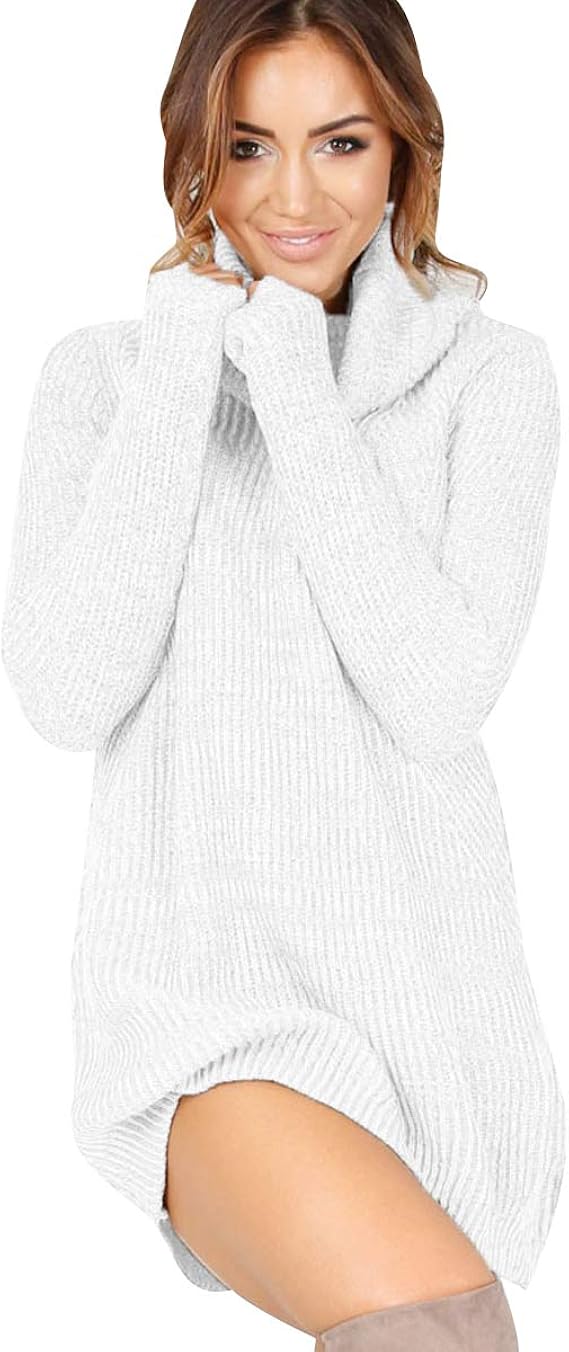 Robe Pull Long Femme Chaud Pull Col Roulé Maille Moulant Femme Chandail Large Oversize Pull