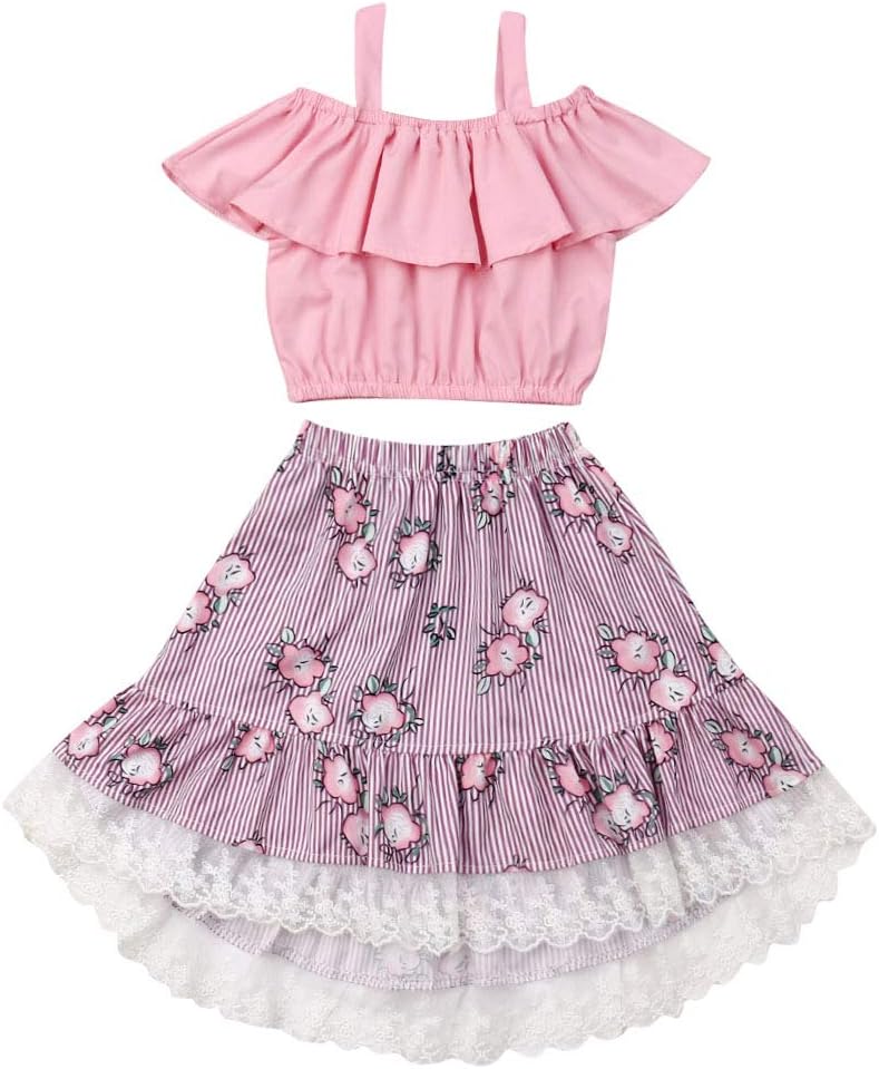 Toddler Baby Girl Floral Outfit Off Shoulder Crop Tops Tanks & Shorts Skirt Set Newborn Infant Summer Clothes
