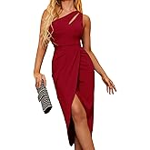 Zalalus Summer Sexy Wedding Guest Dresses for Women One Shoulder Cutout Ruched Bodycon Sleeveless Maxi Cocktail Party Dress (Small, Wine Red)