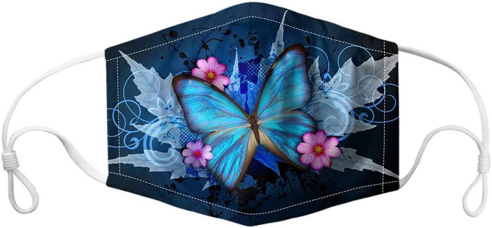 KASSD Reusable Butterfly Printed Face Cover, Adjustable Washable Mouth Cover Soft Cotton Dust Proof Face Muffle Anti Smog Protective Face Bandana Black