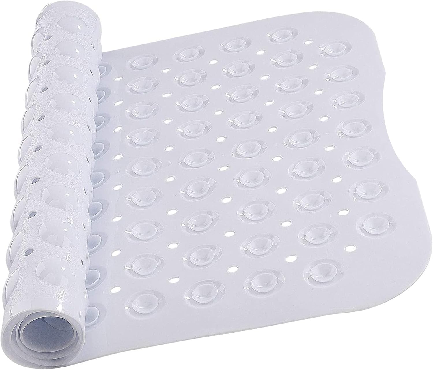 Ameha Shower Bath Mat Non Slip Anti Mould - White 100x40cm Bathroom Mats with Strong Suction Cups Grip and Drain Holes Shower Mats Machine Washable Rubber Bath Mats