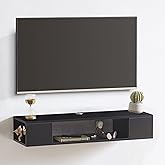 GHC Floating TV Stand, Wall Mounted Entertainment Center and Cabinet Shelf, TV Console with Storage，Media Console for DVD Player, Space-Saving Under TV Shelf for Bedroom, Living Room (Black)