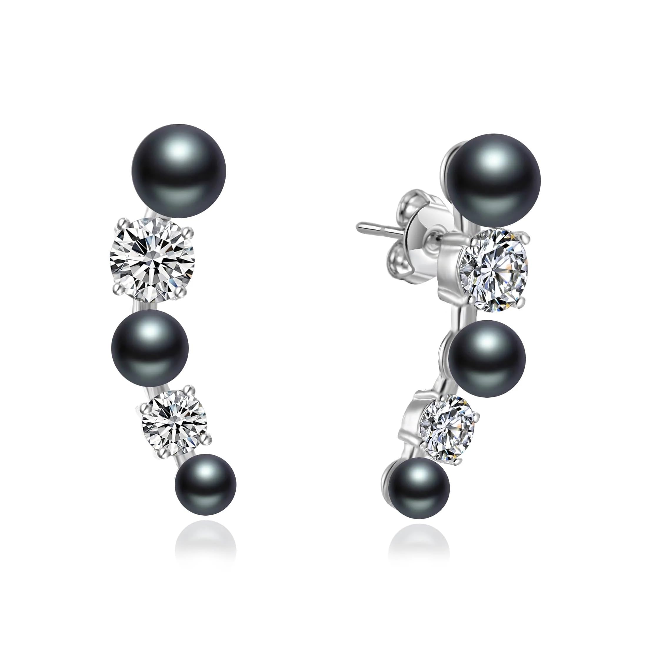 Philip Jones Black Pearl Climber Earrings Created with Zircondia® Crystals