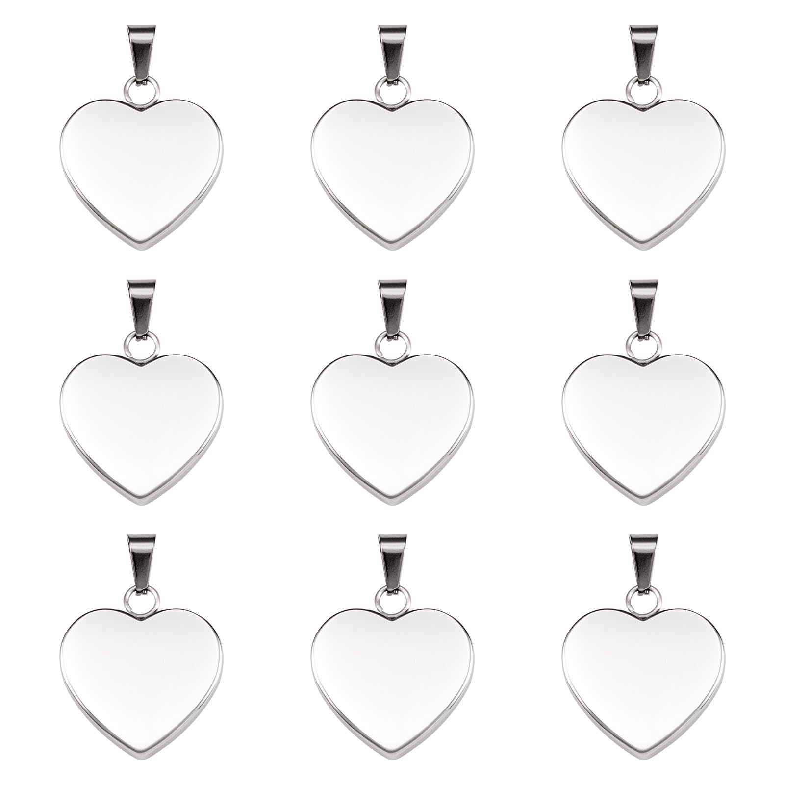 PandaHall 10pcs Stainless Steel Heart Blank Stamping Tags Charm Pendants 23x22x4mm Metal Blank Tags Charms with Snap On Bails for DIY Jewelry Making
