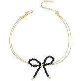 Tyebiva Beaded Bow Layered Gold Bracelets for Women, Boho Handmade Adjustable Small Beads Stackable Charm Bracelet Prom Holiday Outfit Jewelry Gift.