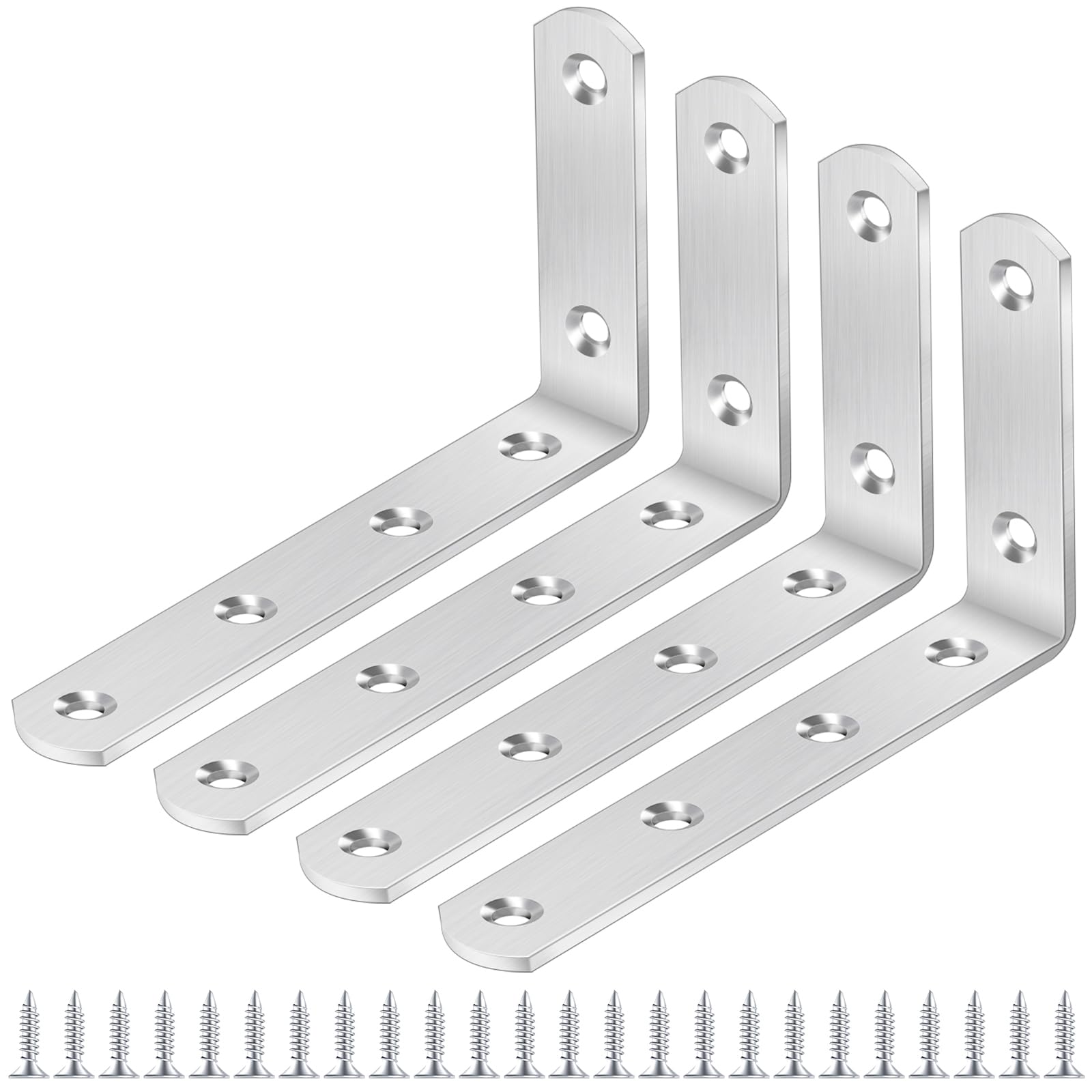 Yeepeo 4 Pcs Shelf Brackets 125 × 75mm, L Shape Wall Stainless Steel Support Heavy Duty Right Angle Bracket with 24 Screws Support, 4pcs 125×75×20mm