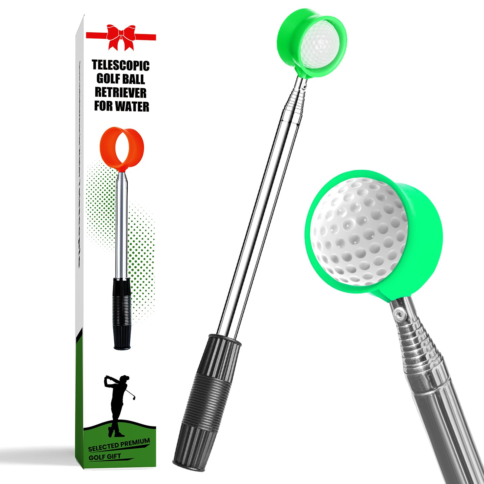 FINGER TEN Golf Ball Retriever Telescopic Pick up Scoop Ball Retriever，Golf Ball Retriever Picker Stainless Steel Shaft Retracted Length with Locking Scoop (Aqua-12ft)