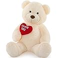 MaoGoLan Big Teddy Bear Stuffed Animal, Soft and Cuddly Giant White Teddy Bear Plush with I Love You Red Heart,Valentines Gift for Kids,Girlfriend,Boyfriend,Lover,36 inches