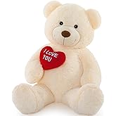 MaoGoLan Big Teddy Bear Stuffed Animal, Soft and Cuddly Giant White Teddy Bear Plush with I Love You Red Heart,Valentines Gift for Kids,Girlfriend,Boyfriend,Lover,36 inches