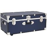 HomeStock Rustic Romance Heavy Duty 30" Under Bed College Storage Trunk with Lock, Latch Closure Type, 15.75" D x 30" W x 12.25" H, Ideal Camp Dorm Room Trunk Footlocker Navy Blue