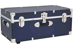 HomeStock Rustic Romance Heavy Duty 30" Under Bed College Storage Trunk with Lock, Latch Closure Type, 15.75" D x 30" W x 12.25" H, Ideal Camp Dorm Room Trunk Footlocker Navy Blue
