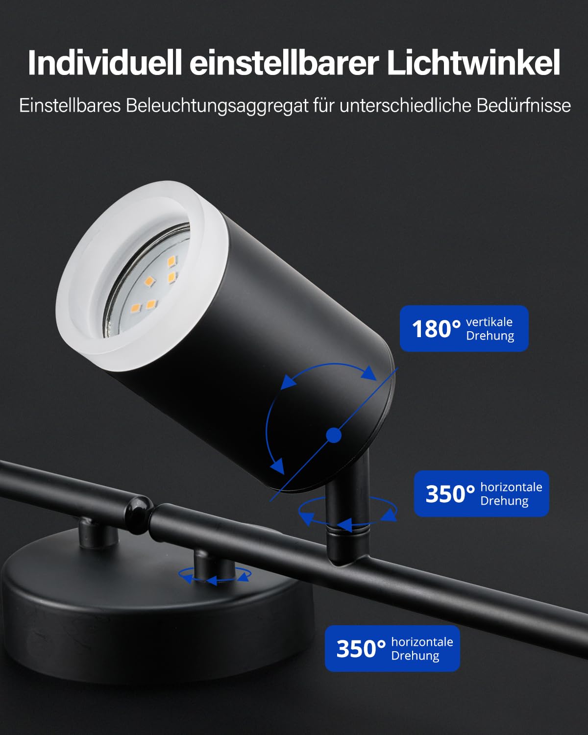 Leselux Deckenstrahler LED 4 Flammig, Metall Deckenstrahler Schwarz, Strahler Deckenleuchte Schwenkbar, Deckenlampe Spots GU10, Deckenspot Innen für Küche Wohnzimmer Schlafzimmer (Ohne Leuchtmittel) 3