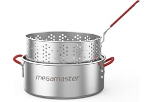 Megamaster Aluminium Fish Fryer Pot with Basket, 10.5QT Deep Fryer with Easy Grip Handle, Outdoor Propane Fryer Pot for Cooki