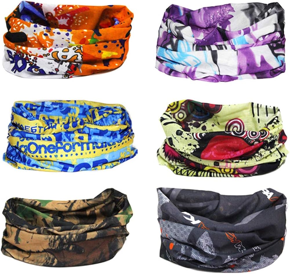 Finrezio 6PCS Seamless Bandanas Balaclavas Multifunctional Headband Scarf Headwrap Neckwarmer for Dust, Outdoors,Women’s Novelty Bandanas for Sports,Music Festivals, Raves, Riding: Jewelry