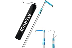 Rtshuok 6.3 Ft Truck Cargo Grabber Reach Retriever Tool, Expandable Heavy Duty Stainless Steel Truck Telescoping Pull Pole with Two Hooks for PickupTruck SUV Boat Accessories