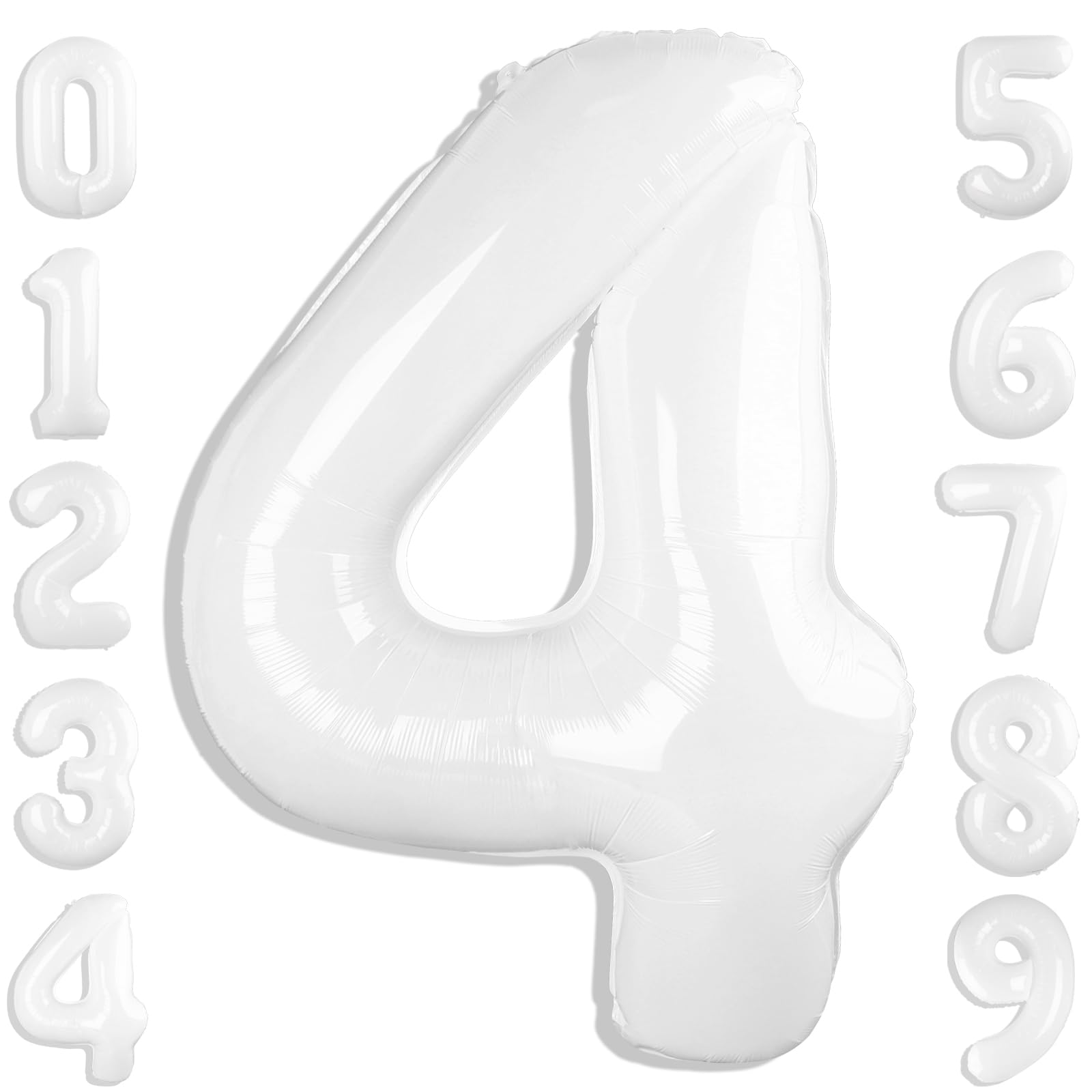 Photo 1 of 40 Inch Large Numbers Balloon, 4 White Ballon for 4th 14 40 44 Birthday Party, Balloon 4 Number for Graduations Wedding Supplies