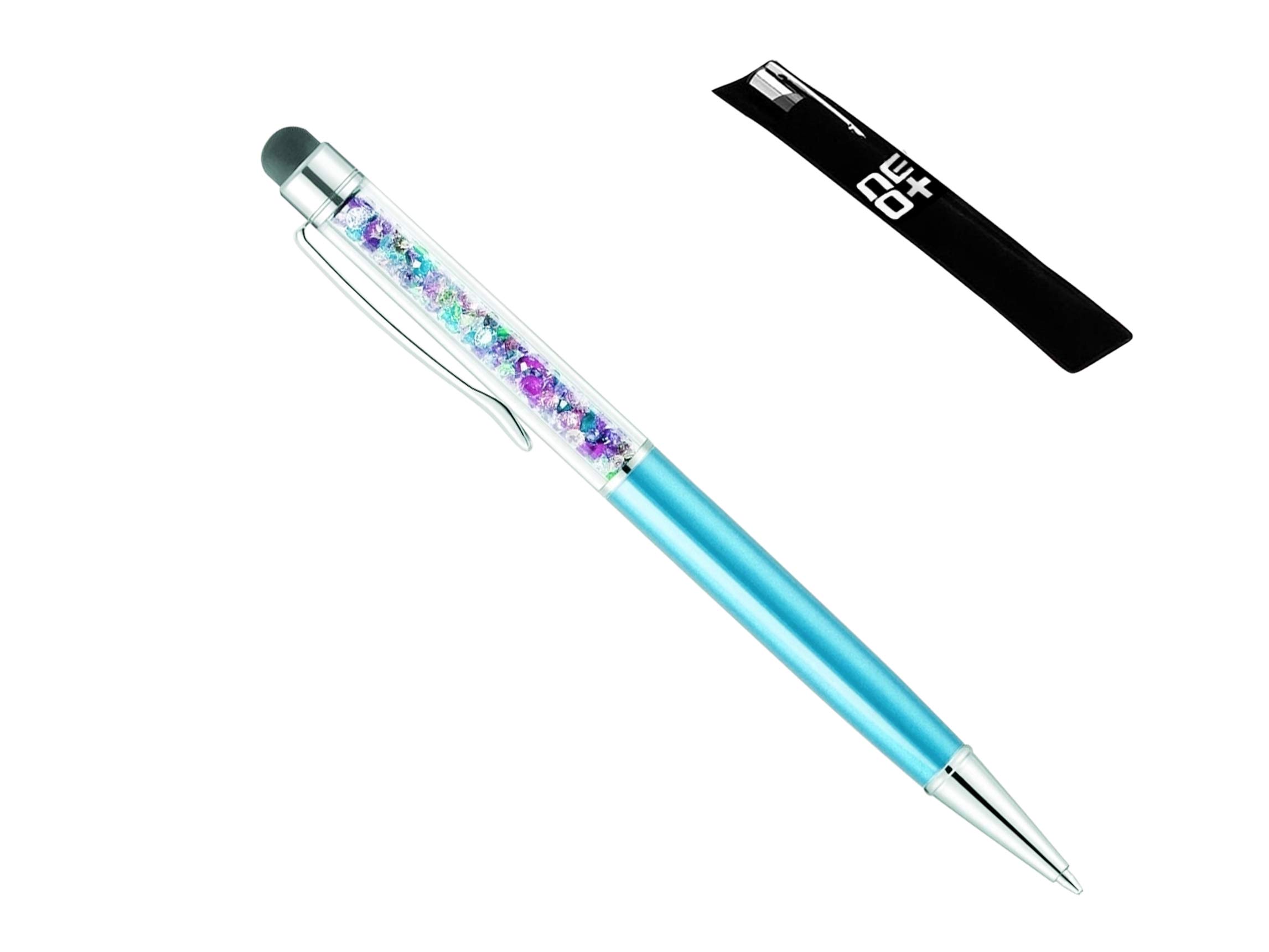 Quality 2-in-1 Capacitive Touchscreen Stylus and Ballpoint Pen with Crystals (LIGHT BLUE RAINBOW)