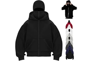 Balaclava Winter Masked Double Hooded, Wind Resistant Athletic Coat, Fleece Lined Jacket for Men