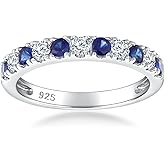 RANDES Half Eternity Band Rings for Women Sterling Silver/14K Gold Plated Created Ruby/Sapphire/Emerald/Amethyst Gemstone 3mm Stacking Wedding Bands Size 6-10