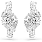 Swarovski Matrix earrings, Baguette cut, Knot, White, Rhodium Finish