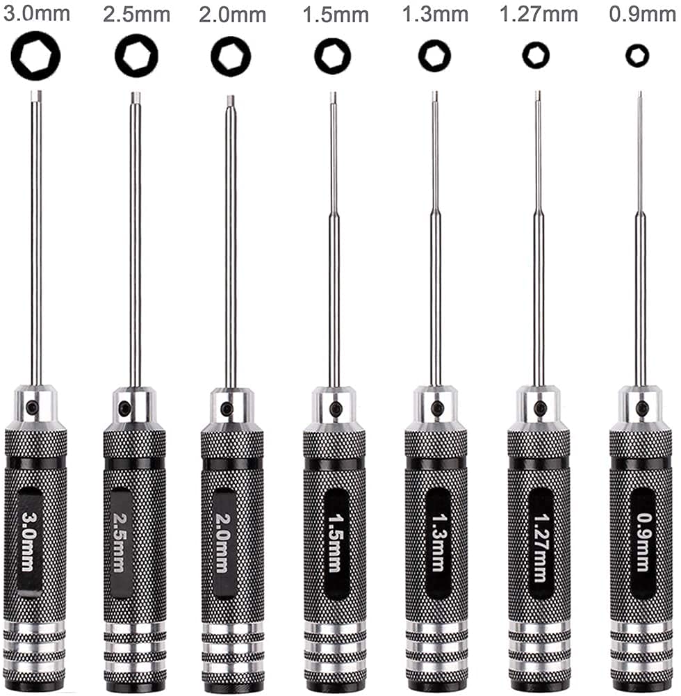 7 PCS Screwdriver Sets (0.9 mm 1.27 mm 1.3 mm 1.5 mm 2.0 mm 2.5 mm 3.0 mm) Hexagon Screwdriver Tool kit Set for RC Models, Robotics, Workbench Work, Precision Mechanics