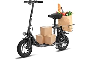ZDZA Electric Scooter with Seat ZD06, 800W Peak Motor, 20 Mile Range & 15.5 Mph, Key Start, Foldable E-Scooter with Carry Basket for Pets & Cargo, Electrically-Powered Motor Scooters