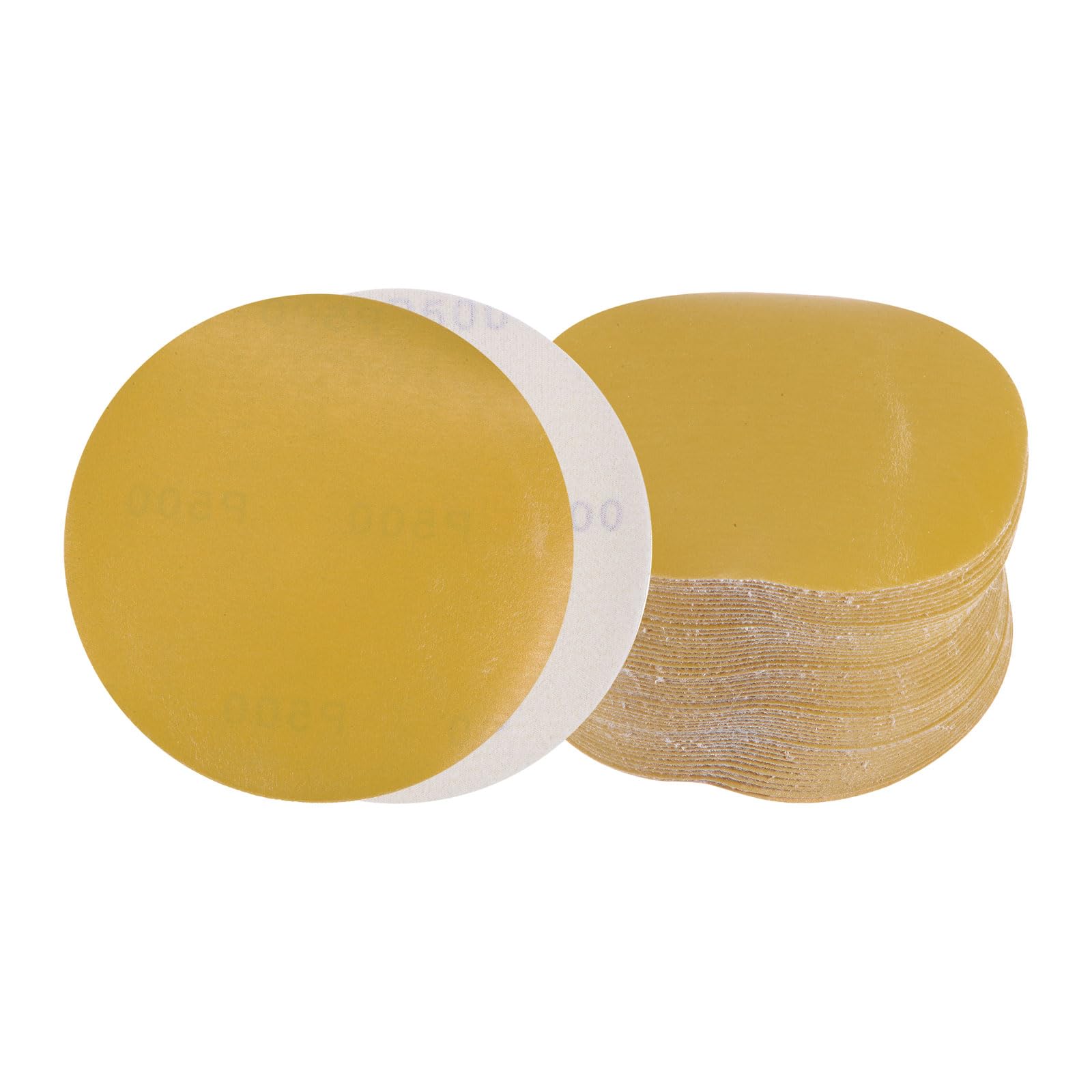 Kozelo 50pcs No Hole Sanding Discs- [ 6 Inch 500 Grit ] Round Hook and Loop Grip Sanding Pads Sandpaper for Automotive Woodworking Metal Polishing Use| Gold, Aluminum Oxide