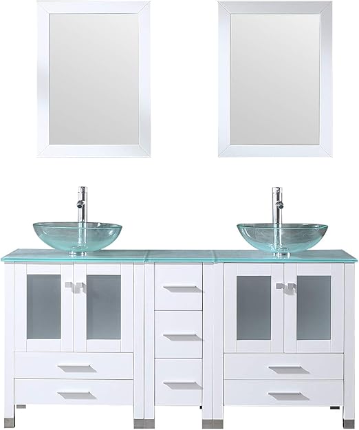 Bathjoy 60 White Bathroom Double Wood Vanity Cabinet With Mirrors