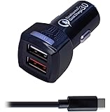 New Rapid Fast Dual Port Car Charger for Samsung Galaxy S8 / S8+ Motorola Droid Z/Z Force/Z Play Type C USB-C - Pixel / Pixel XL Nexus 6P 5X LG G5 G6 V20 - 3 feet/1 meter Quick Charge 3.0 - Black