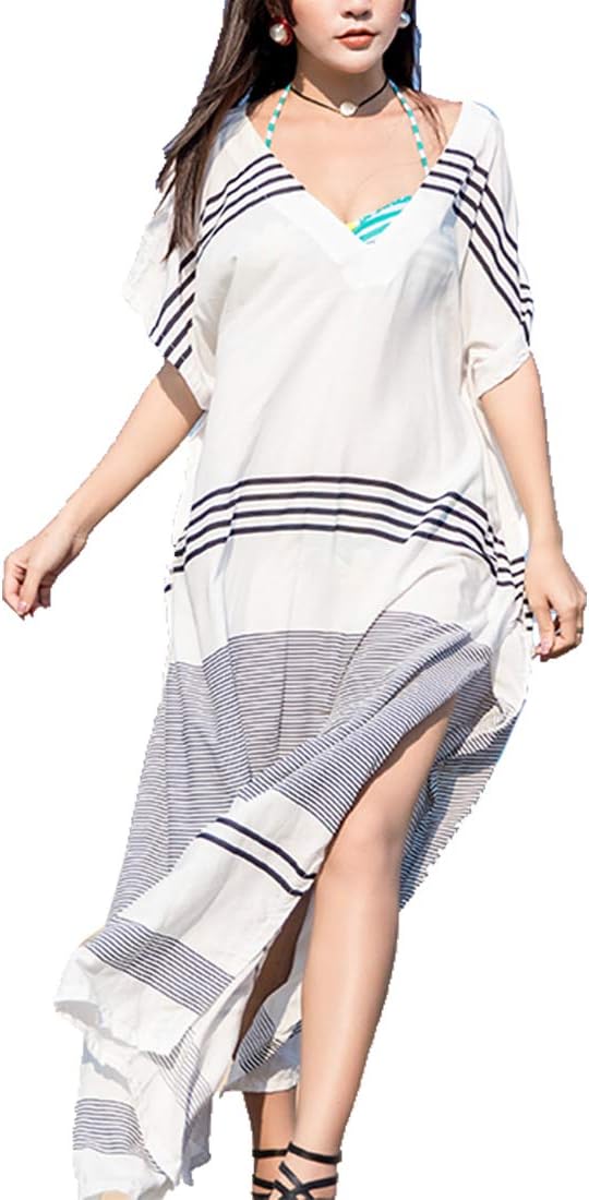 Women Beach Dress Bikini Cover ups Kaftan Maxi Long Print Sundress Swimwear Boho Beachwear Summer Kimono