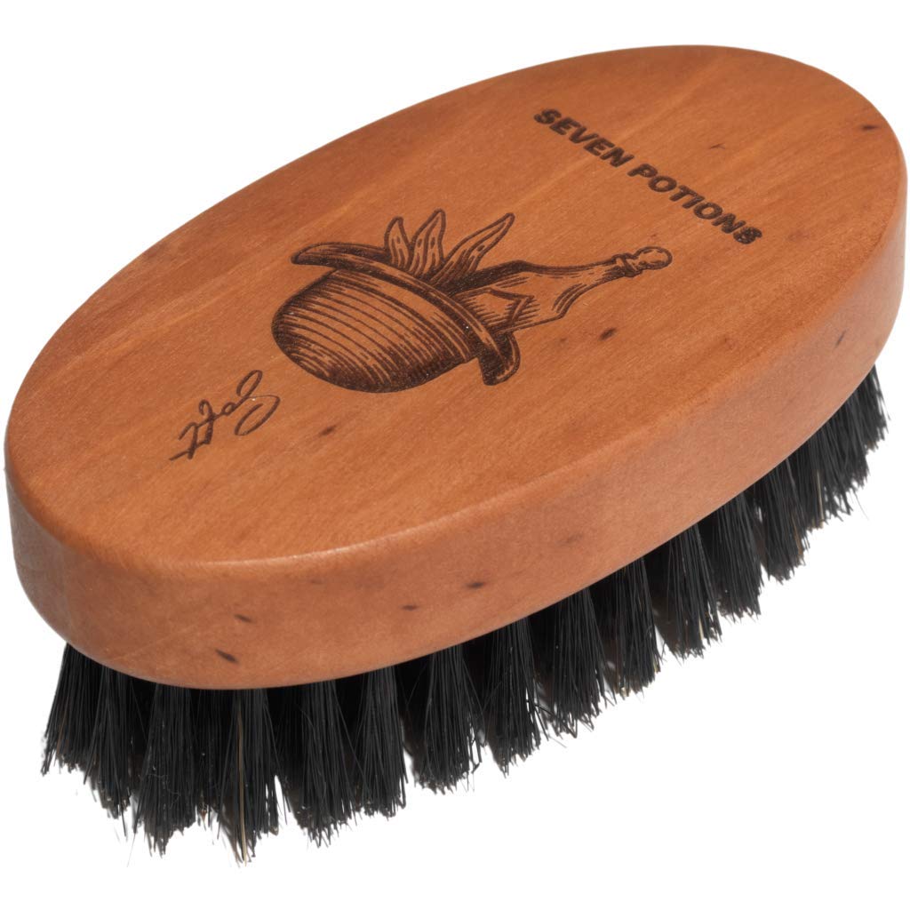 Seven Potions Boar Bristle Beard Brush For Men — Made of Pear Wood with Soft Second-Cut Boar Hair — Soft Bristles To Tame and Soften Your Facial Hair