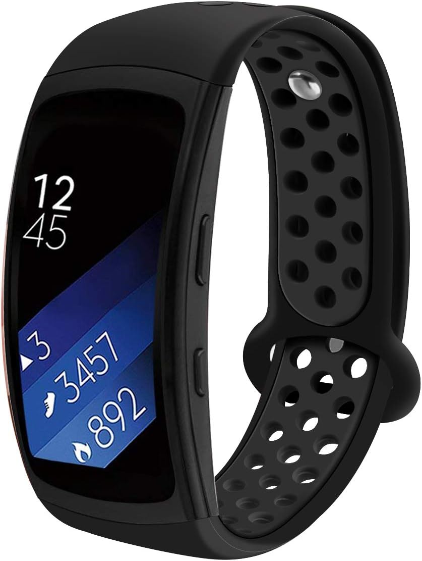 Compatible for Samsung Gear Fit 2 Pro Band/Gear Fit 2 Bands, Auswaur Soft Silicone Replacement Strap Sport Band Bracelet Wristband for Gear Fit 2 Pro SM-R365 & Fit 2 SM-R360 Smart Watch (Black/Black)