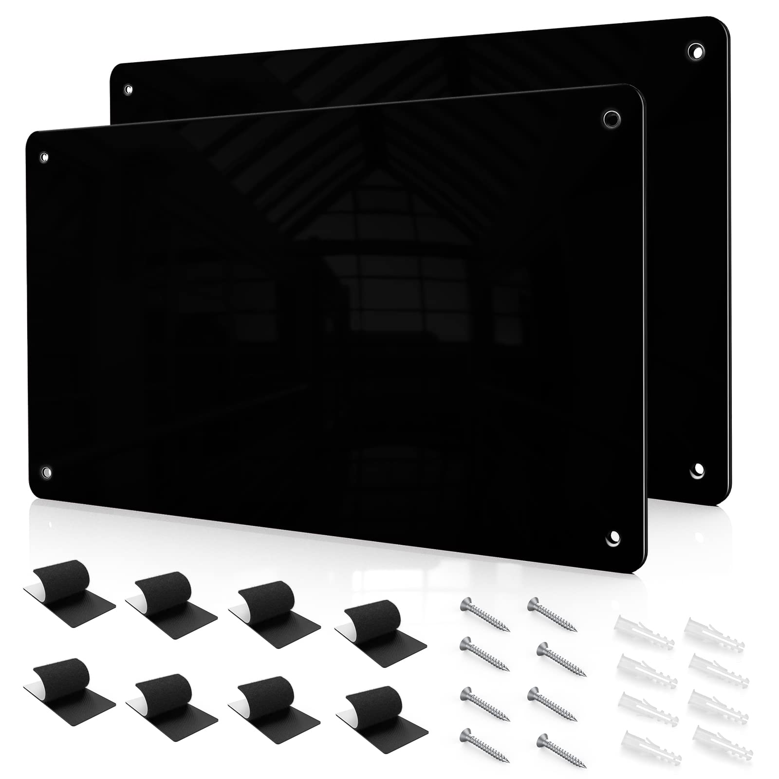 2 Pack 43.5 x 30 cm Black Metal Magnetic Board for Wall - Magnet Notice Board to Display Magnetic Letters Numbers Animal, Poetry, Spice Jars, Notes, Photos, Suitable for Cubicle, Cabinet