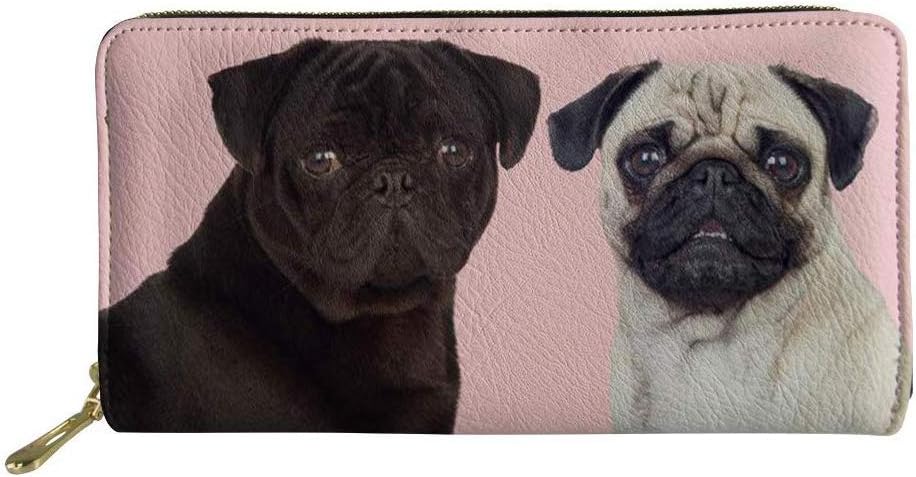 Coloranimal Cute Pug Dog Long Wallets ID/Credit Card Holder with Zip PU Leather Handbag Purse Clutch Shopper Bag Cellphone