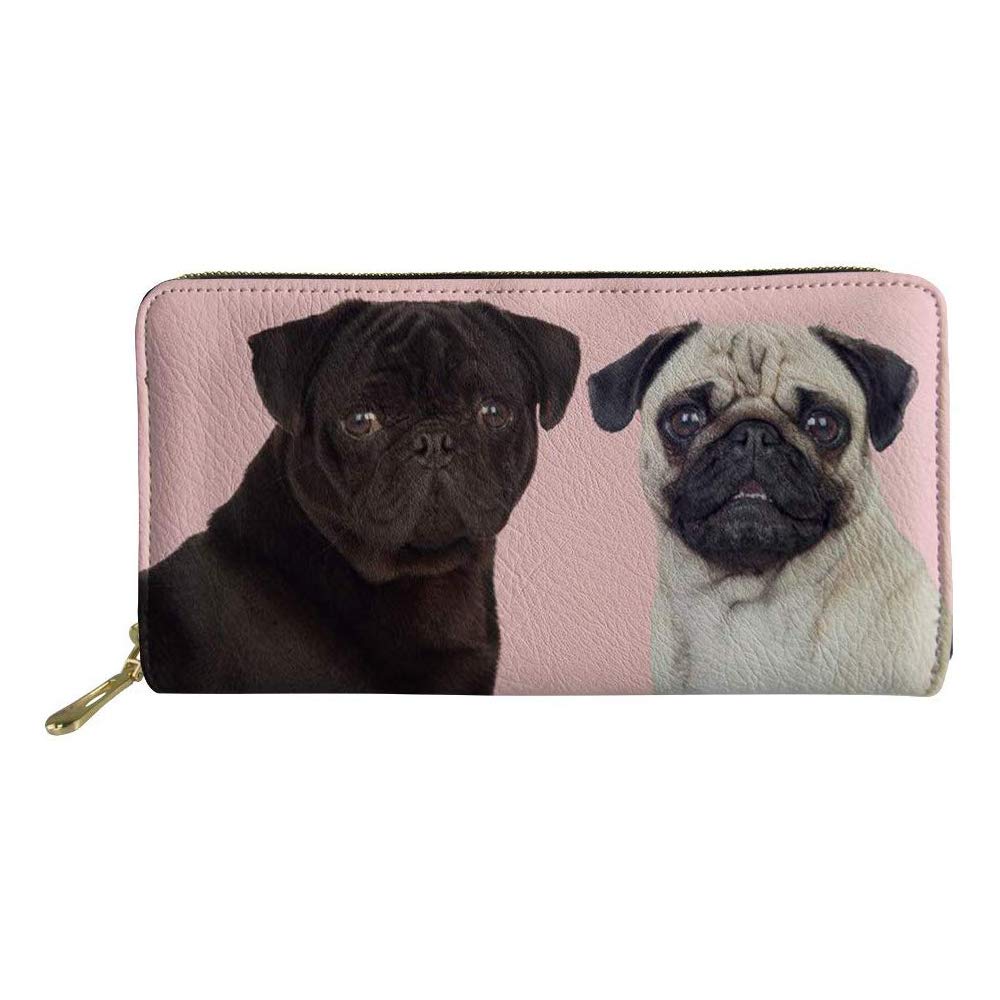 Coloranimal Cute Pug Dog Long Wallets ID/Credit Card Holder with Zip PU Leather Handbag Purse Clutch Shopper Bag Cellphone