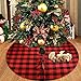 Fowecelt 48 Inch Buffalo Plaid Christmas Tree Skirt Red and Black Cotton Xmas Tree Skirt for Christmas Party Holiday Decorations