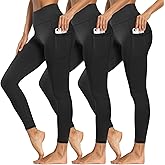 3 Packs Leggings with Pockets for Women, Soft High Waisted Tummy Control Workout Yoga Pants