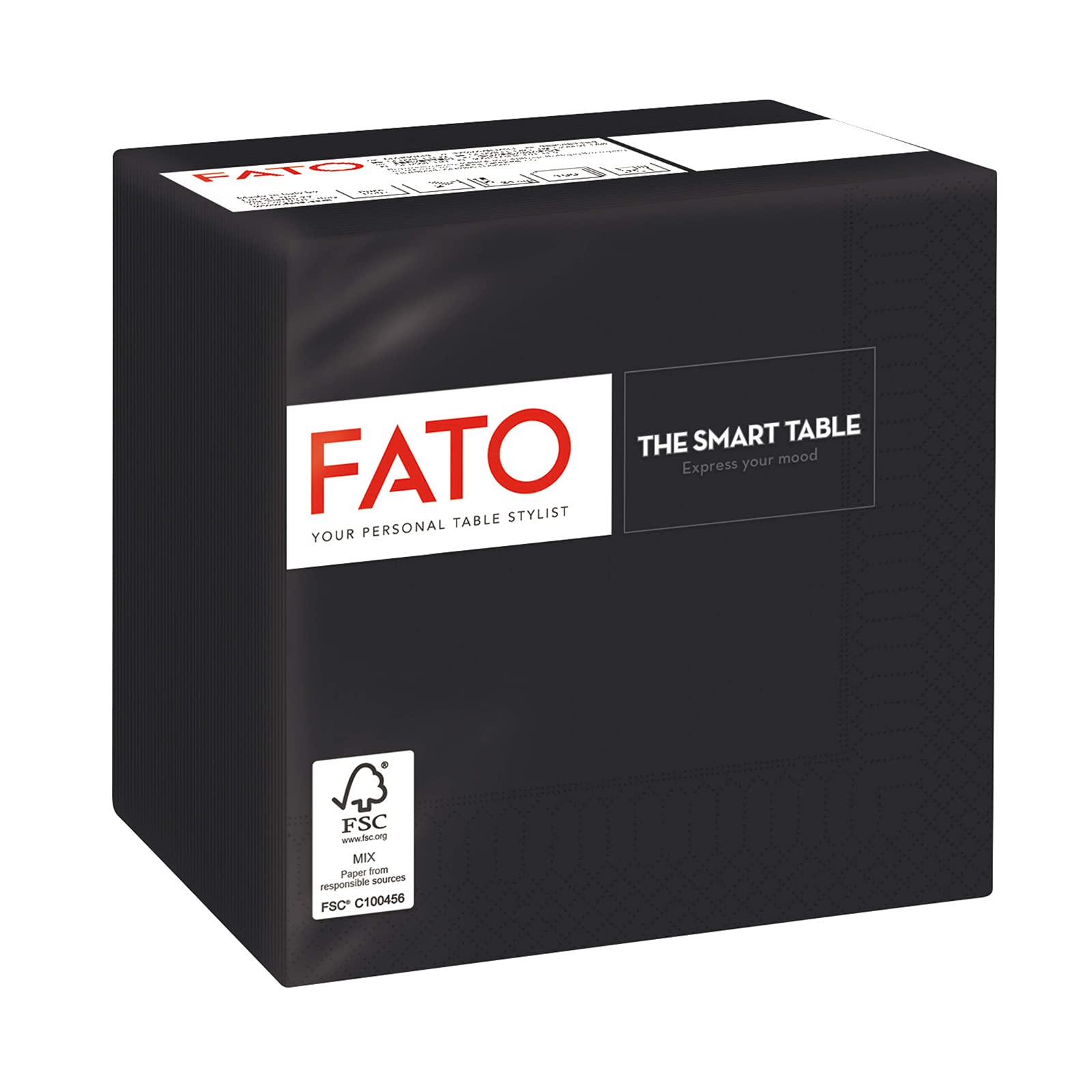 Fato - Disposable Paper Napkins, Ideal for Aperitifs and Cocktails, Pack of 100 Napkins, Size 24x24 Folded in 4, 2 ply, Black Color, 100% Pure Cellulose, FSC Certified