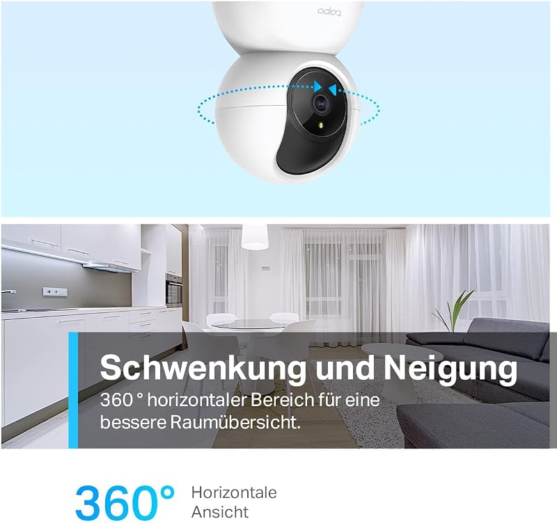 TP-Link C210 WLAN IP Kamera Überwachungskamera (Linsenschwenkung und Neigung, 3MP-Auflösung, 2-Wege-Audio, Nachtsicht zu 9m, bis zu 256 GB lokaler Speicher) Weiß/Schwarz, 1 Stück (1er Pack)