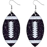 Colorful Layered Football Dangle Earrings Glitter Faux Leather Football Sports Lover Teardrop Earrings for Women Jewelry