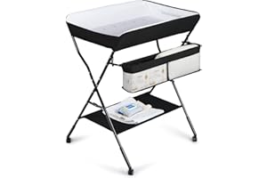 TODEFULL Portable Baby Changing Table, Diaper Changing Station for Baby with Storage Rack & Shelf, Nursery Diaper Organizer Table for Newborn Infant, Adjustable Height, Black
