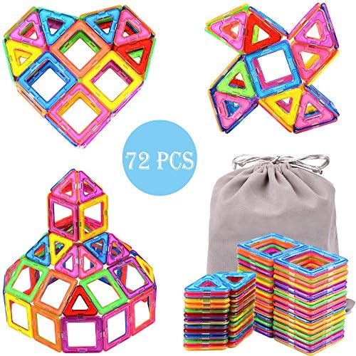 Magnetic Building Blocks For Pre-Kindergarten Toys , Magnet Tiles Educational Stacking Building Set With Storage Box , Creativity beyond Imagination, Inspirational , For Boys Girls , Age 3+ (72)