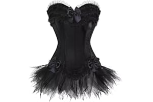 ADELCE Women's Burlesque Stripe Butterfly Bow Corset Body Shape Bustier Top Party Showgirl Corsets with Tutu Skirt